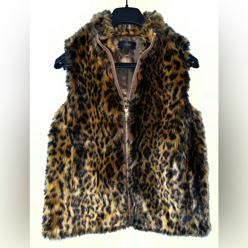 J.Crew Faux Fur Leopard Zip Vest – Women’s XS